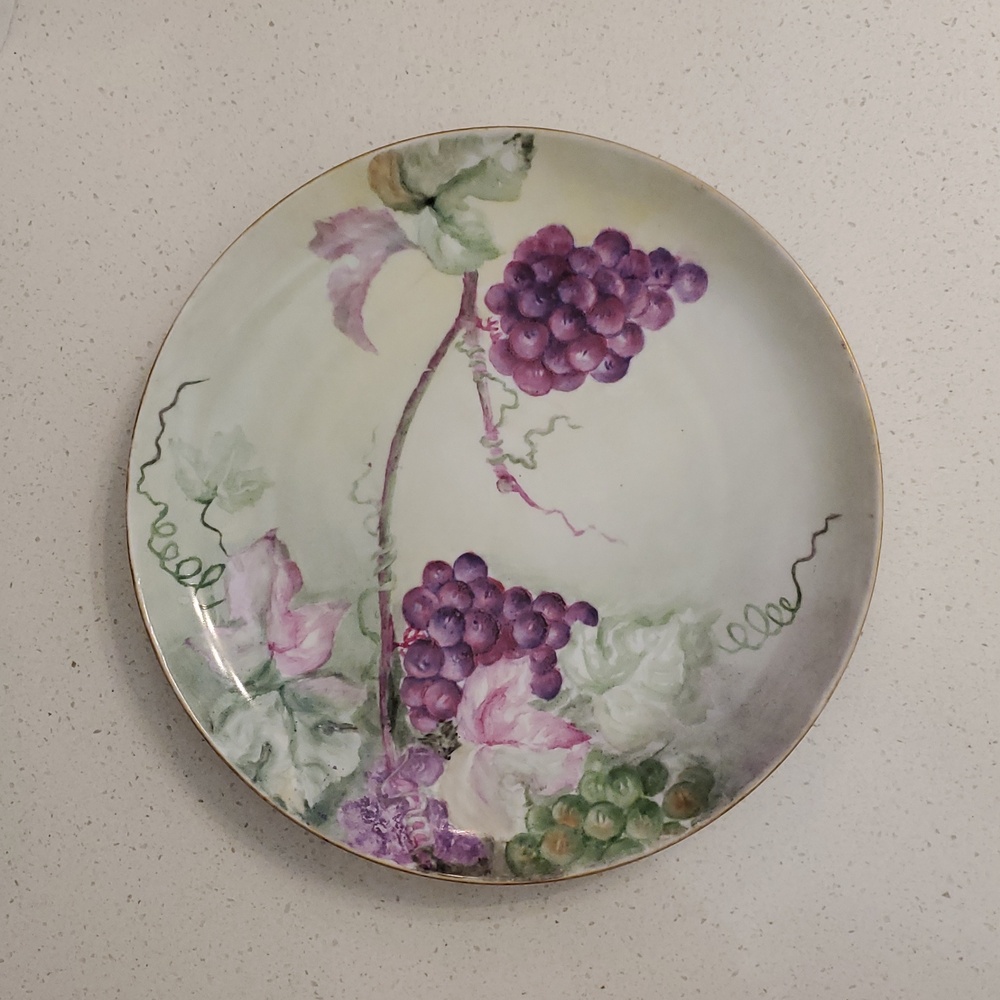 MZ Austria Moritz Zdekauer Porcelain  Hand-Painted Plate Grapes Gold Trim Rim